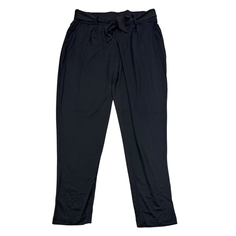 Roaman's Womens‎ Black Tie Waist Paper Bag Pants Size 14/16 M Casual NWOT